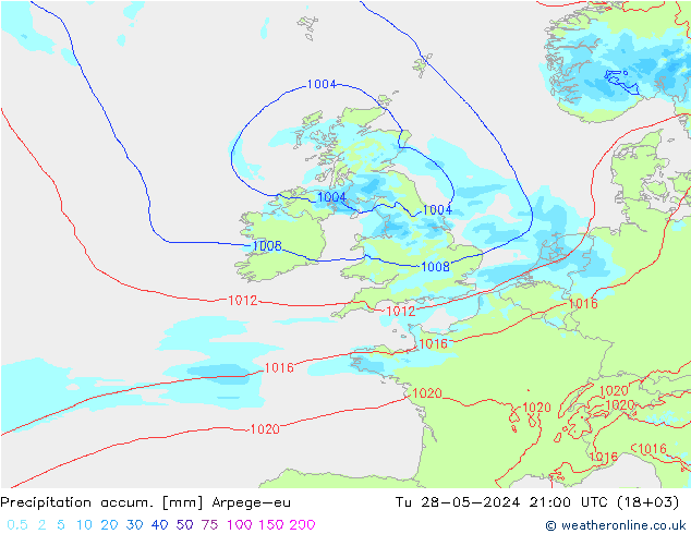Toplam Yağış Arpege-eu Sa 28.05.2024 21 UTC