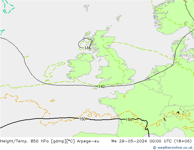 Height/Temp. 850 hPa Arpege-eu  29.05.2024 00 UTC