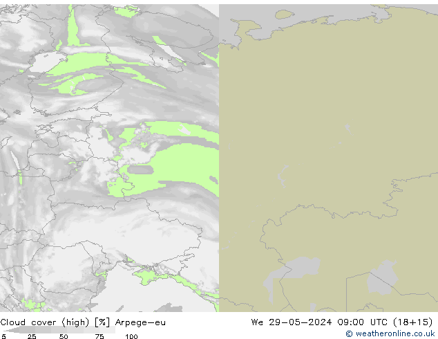 zachmurzenie (wysokie) Arpege-eu śro. 29.05.2024 09 UTC
