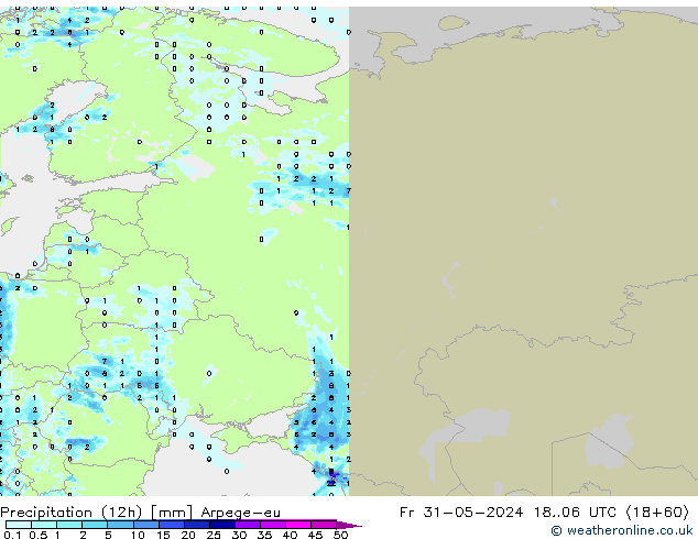 Precipitazione (12h) Arpege-eu ven 31.05.2024 06 UTC