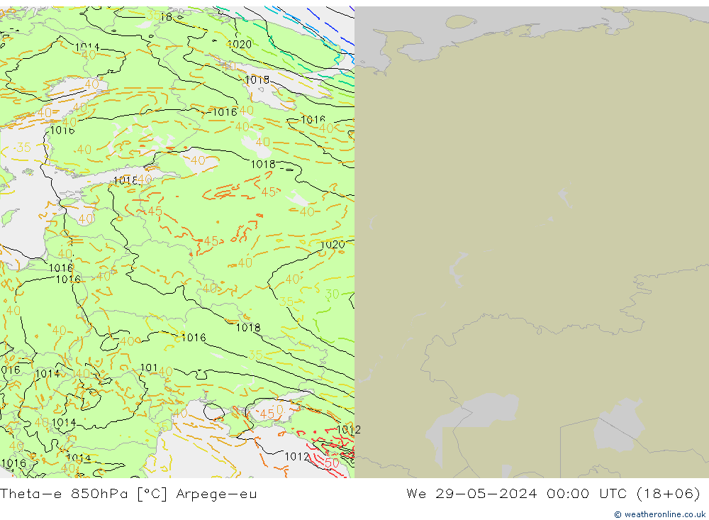 Theta-e 850hPa Arpege-eu mer 29.05.2024 00 UTC