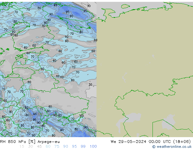 RH 850 hPa Arpege-eu St 29.05.2024 00 UTC