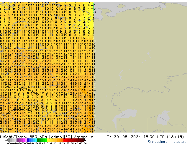 Hoogte/Temp. 850 hPa Arpege-eu do 30.05.2024 18 UTC