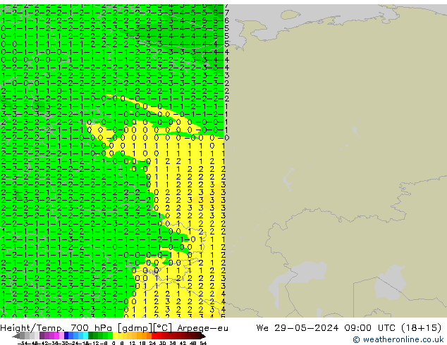 Height/Temp. 700 hPa Arpege-eu śro. 29.05.2024 09 UTC