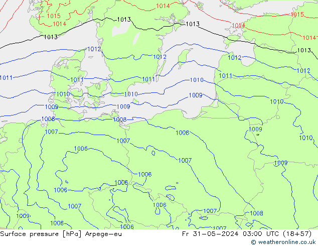 Atmosférický tlak Arpege-eu Pá 31.05.2024 03 UTC