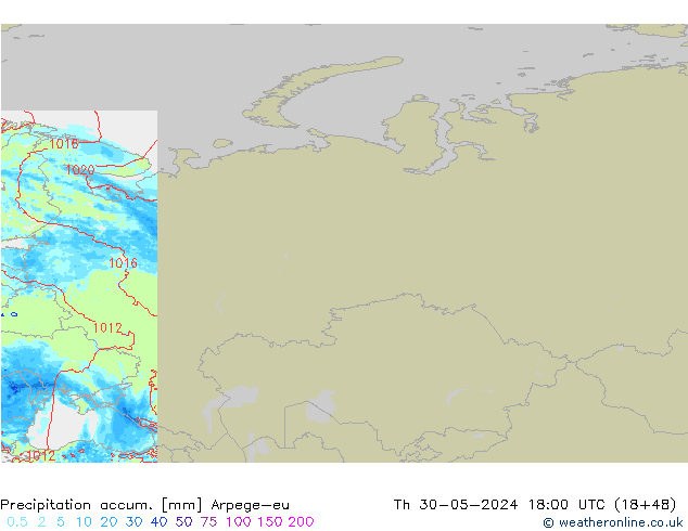Precipitation accum. Arpege-eu Th 30.05.2024 18 UTC