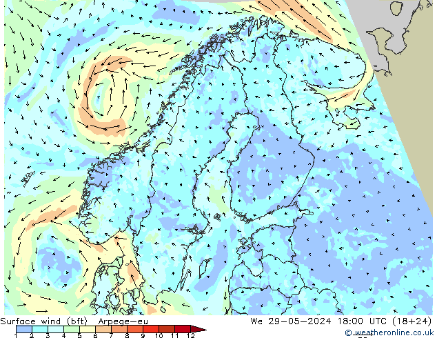 Rüzgar 10 m (bft) Arpege-eu Çar 29.05.2024 18 UTC