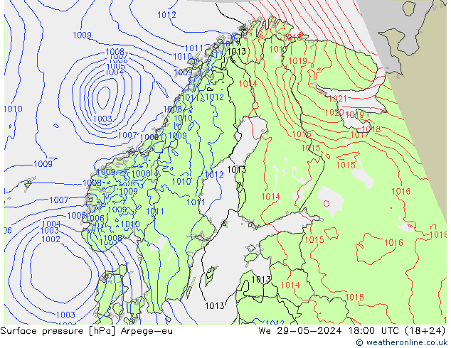 pressão do solo Arpege-eu Qua 29.05.2024 18 UTC