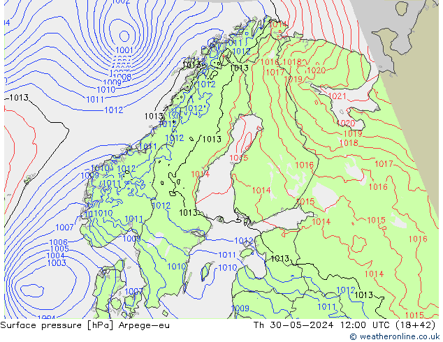 Surface pressure Arpege-eu Th 30.05.2024 12 UTC