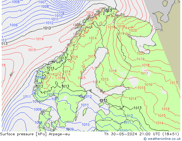 pressão do solo Arpege-eu Qui 30.05.2024 21 UTC