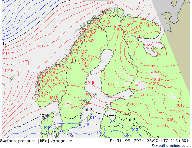 Presión superficial Arpege-eu vie 31.05.2024 06 UTC