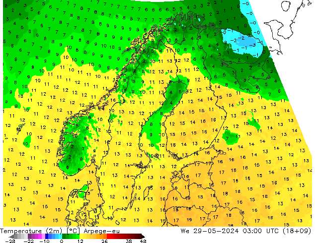карта температуры Arpege-eu ср 29.05.2024 03 UTC