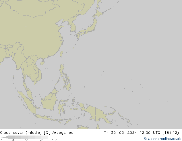 Cloud cover (middle) Arpege-eu Th 30.05.2024 12 UTC