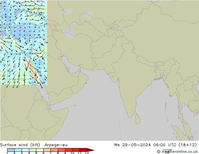 Surface wind (bft) Arpege-eu We 29.05.2024 06 UTC