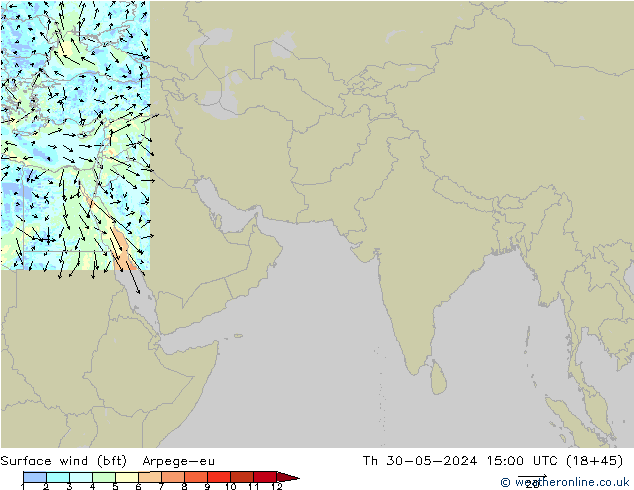 wiatr 10 m (bft) Arpege-eu czw. 30.05.2024 15 UTC