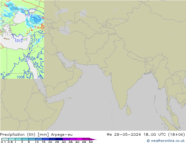 Précipitation (6h) Arpege-eu mer 29.05.2024 00 UTC