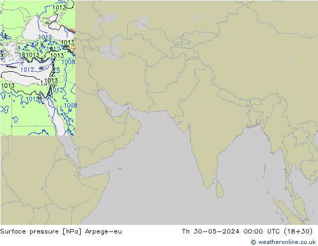 Atmosférický tlak Arpege-eu Čt 30.05.2024 00 UTC