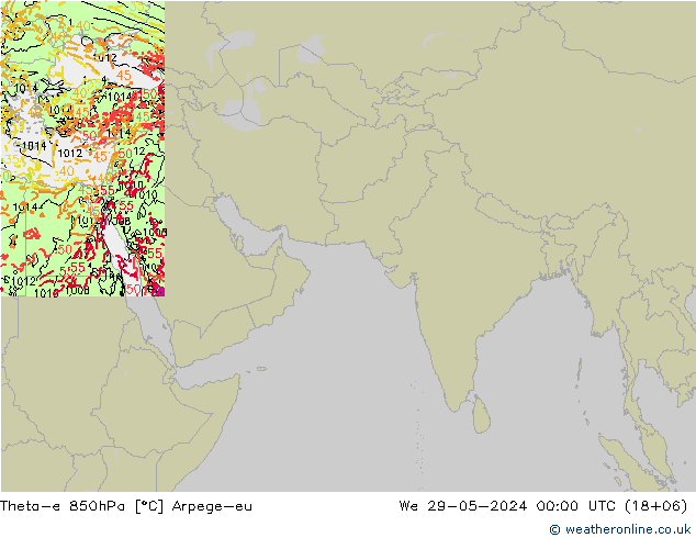 Theta-e 850hPa Arpege-eu śro. 29.05.2024 00 UTC