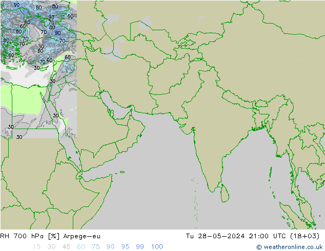 RH 700 hPa Arpege-eu Tu 28.05.2024 21 UTC