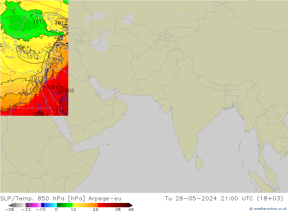 SLP/Temp. 850 hPa Arpege-eu 星期二 28.05.2024 21 UTC