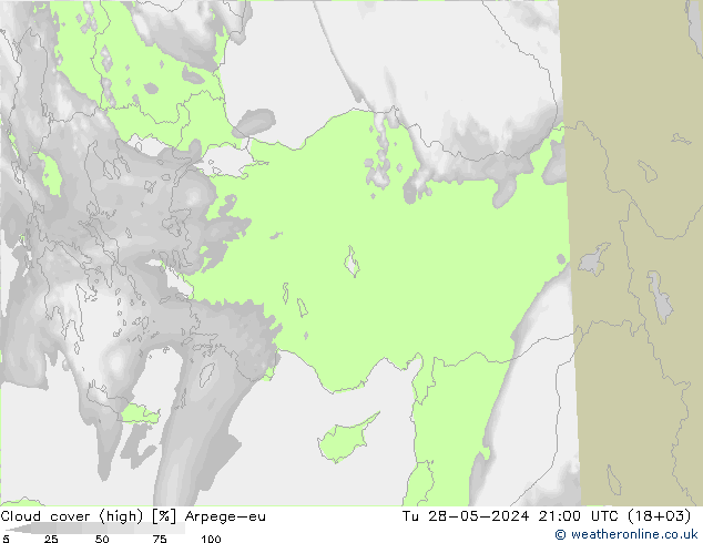 zachmurzenie (wysokie) Arpege-eu wto. 28.05.2024 21 UTC
