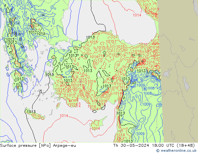 приземное давление Arpege-eu чт 30.05.2024 18 UTC