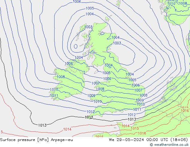 Pressione al suolo Arpege-eu mer 29.05.2024 00 UTC