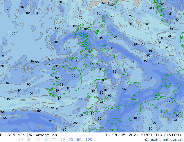 RH 925 hPa Arpege-eu  28.05.2024 21 UTC