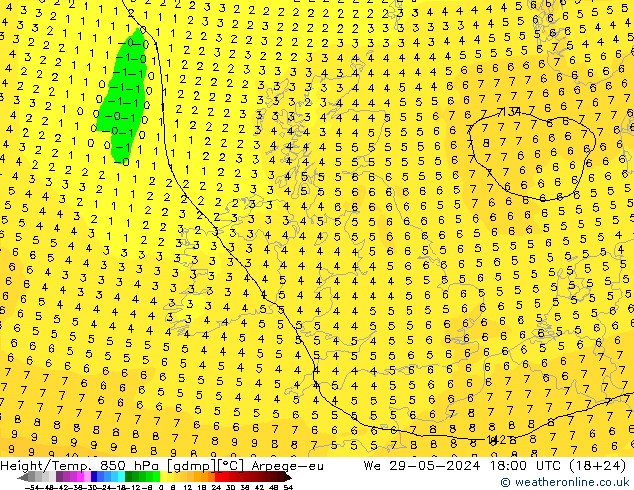 Height/Temp. 850 гПа Arpege-eu ср 29.05.2024 18 UTC