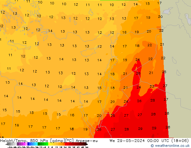 Height/Temp. 850 hPa Arpege-eu We 29.05.2024 00 UTC