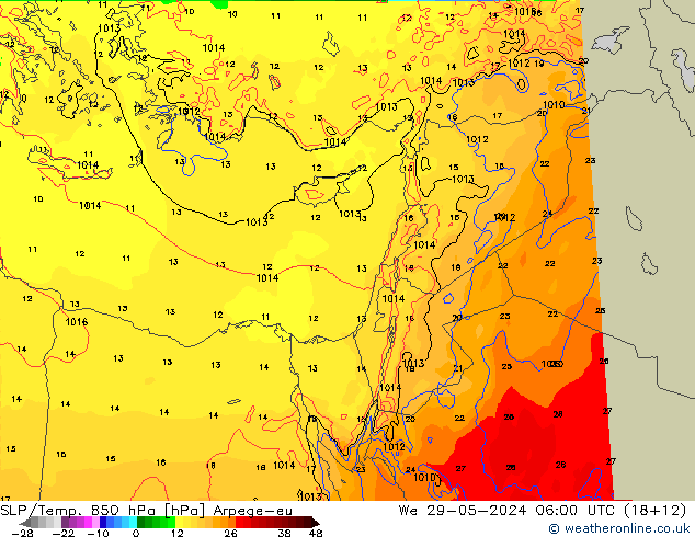 SLP/Temp. 850 hPa Arpege-eu We 29.05.2024 06 UTC