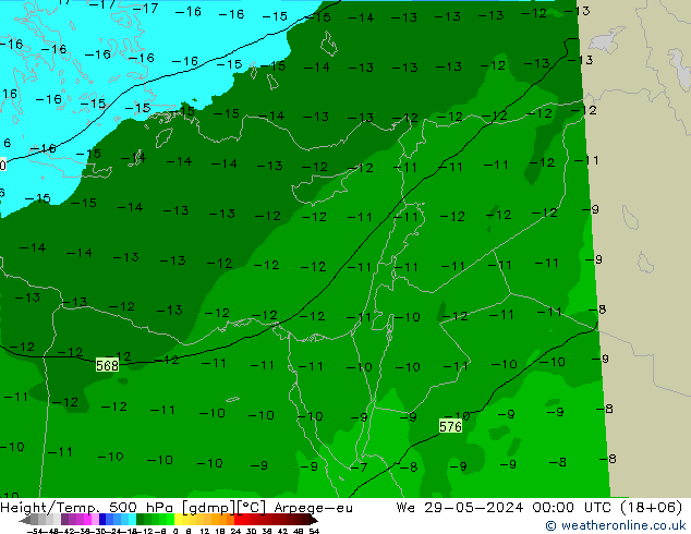 Height/Temp. 500 hPa Arpege-eu mer 29.05.2024 00 UTC