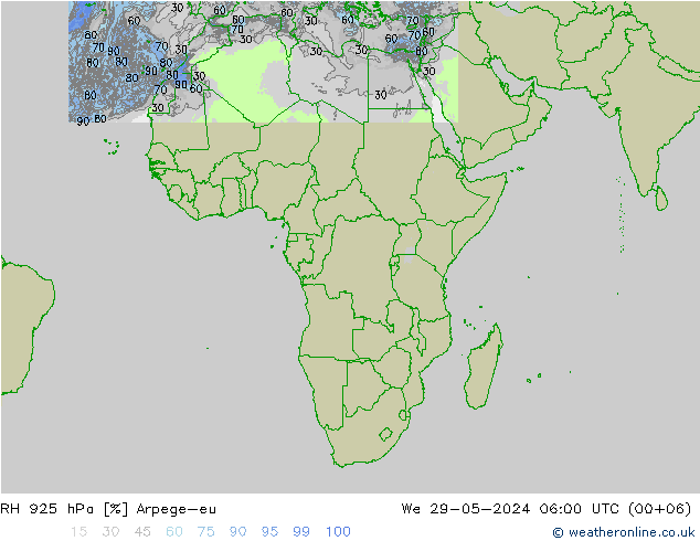 RH 925 hPa Arpege-eu Qua 29.05.2024 06 UTC