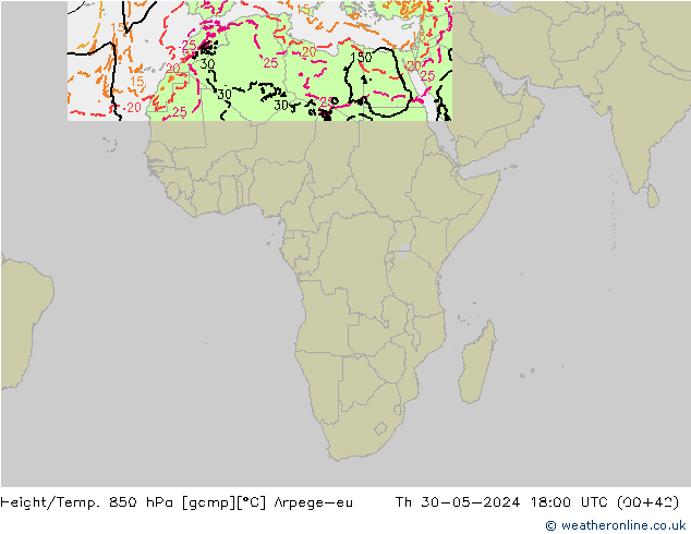 Hoogte/Temp. 850 hPa Arpege-eu do 30.05.2024 18 UTC