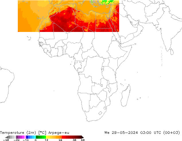 Temperatura (2m) Arpege-eu mer 29.05.2024 03 UTC