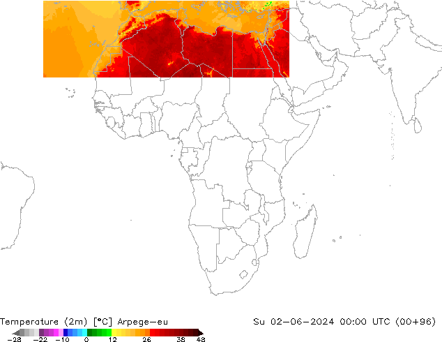 карта температуры Arpege-eu Вс 02.06.2024 00 UTC