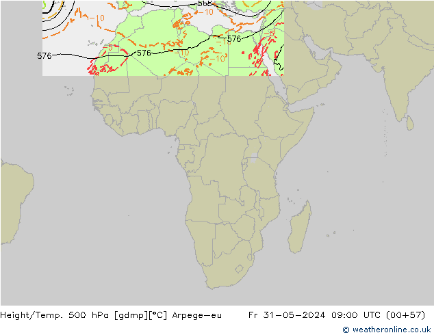 Height/Temp. 500 hPa Arpege-eu Pá 31.05.2024 09 UTC