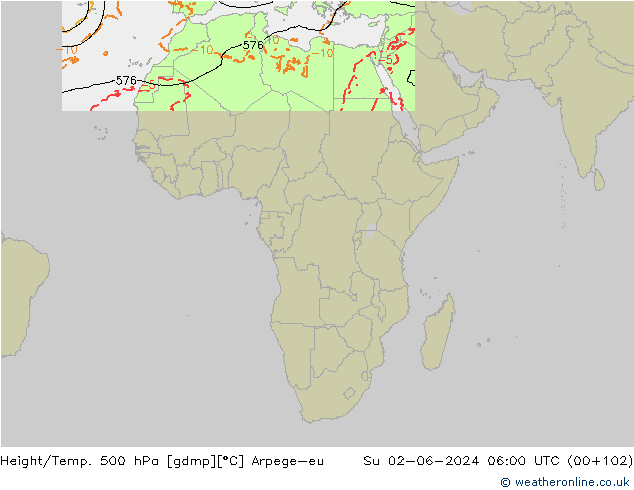 Height/Temp. 500 hPa Arpege-eu Dom 02.06.2024 06 UTC