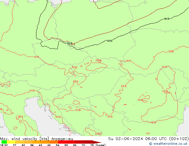Max. wind velocity Arpege-eu dim 02.06.2024 06 UTC