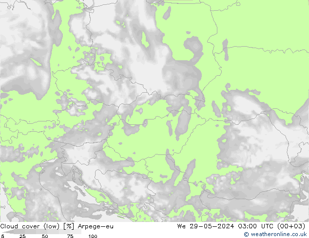 zachmurzenie (niskie) Arpege-eu śro. 29.05.2024 03 UTC