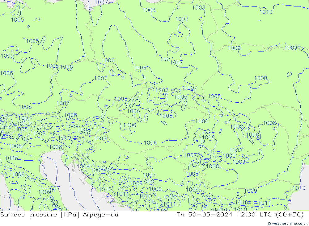 Presión superficial Arpege-eu jue 30.05.2024 12 UTC