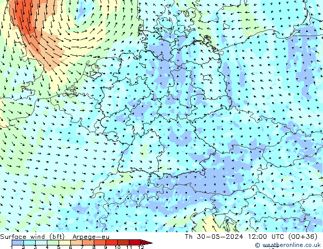 Rüzgar 10 m (bft) Arpege-eu Per 30.05.2024 12 UTC