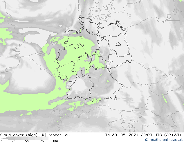 Nuages (élevé) Arpege-eu jeu 30.05.2024 09 UTC