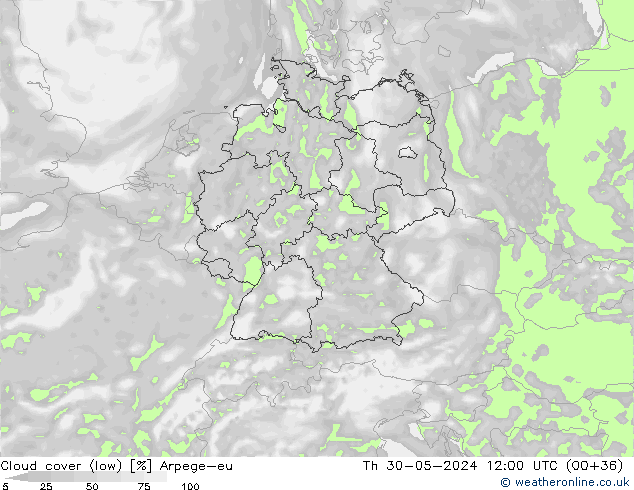 Bewolking (Laag) Arpege-eu do 30.05.2024 12 UTC