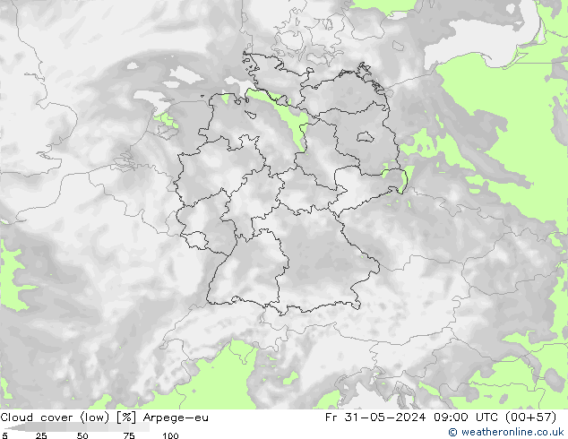 Cloud cover (low) Arpege-eu Fr 31.05.2024 09 UTC