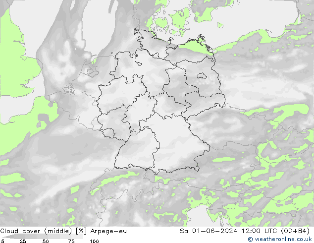 Wolken (mittel) Arpege-eu Sa 01.06.2024 12 UTC