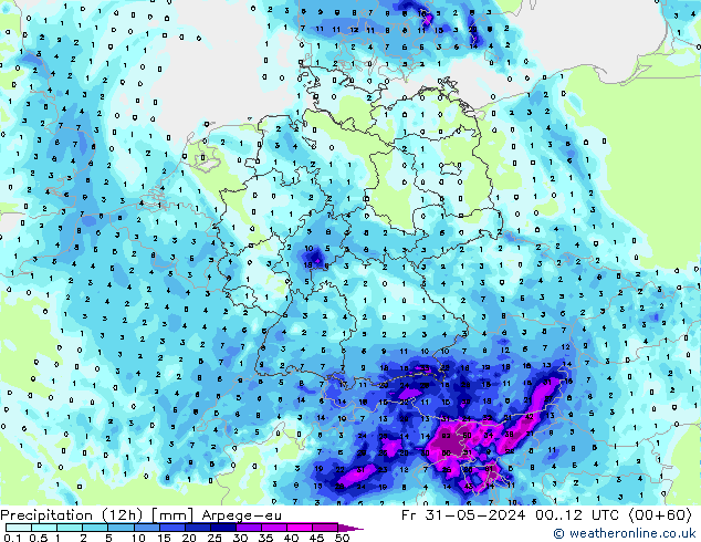Precipitazione (12h) Arpege-eu ven 31.05.2024 12 UTC