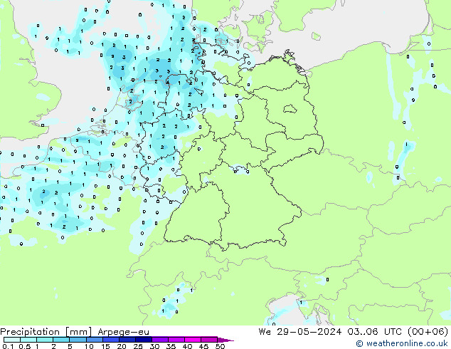 Neerslag Arpege-eu wo 29.05.2024 06 UTC