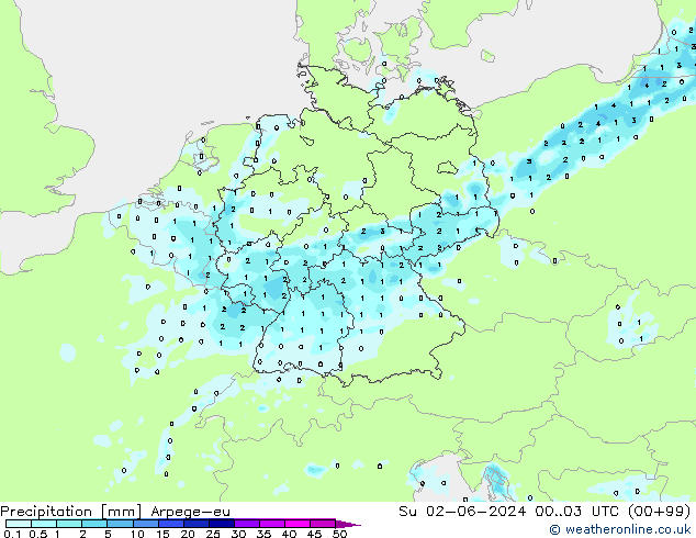 Niederschlag Arpege-eu So 02.06.2024 03 UTC