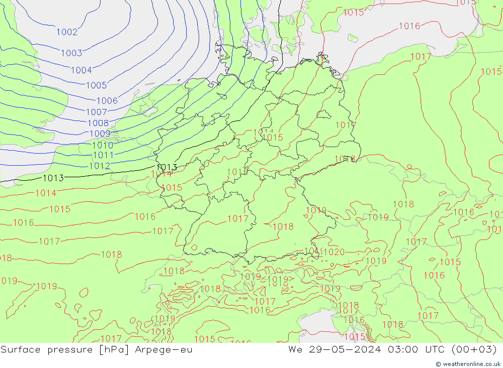 Pressione al suolo Arpege-eu mer 29.05.2024 03 UTC